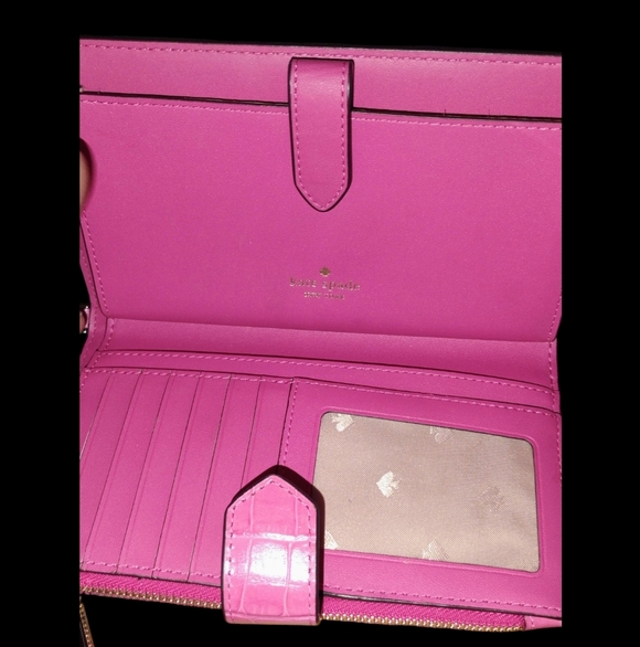 Kate Spade Pink Croc Embossed Bifold Wallet - Picture 7 of 9
